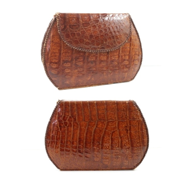 VINTAGE 40s 50s ALLIGATOR LEATHER CLUTCH HANDBAG - Picture 5 of 8